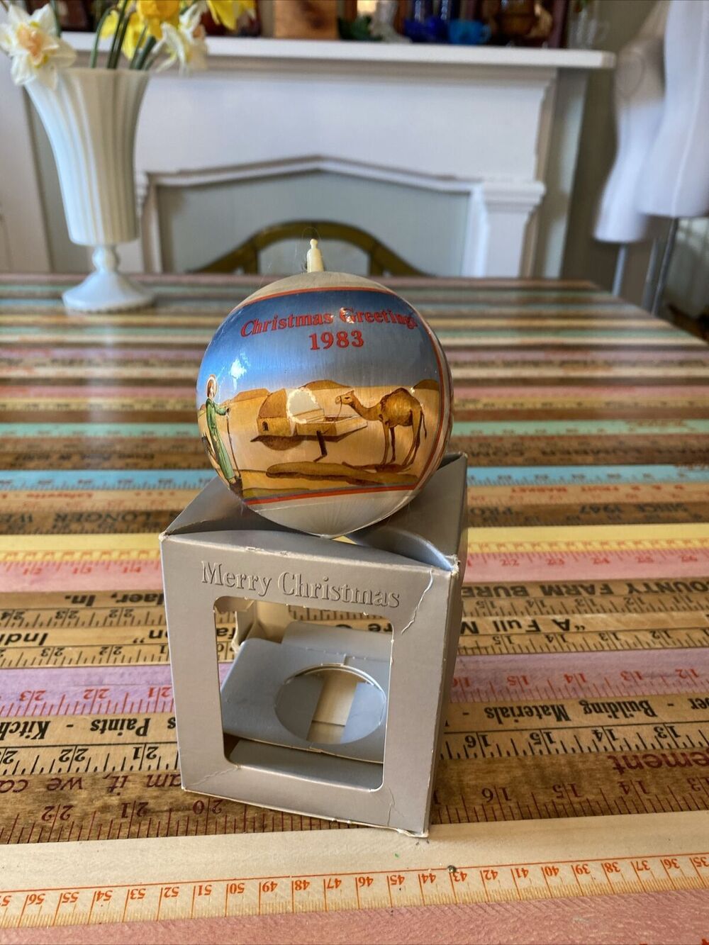 Vintage 1983 Satin Ball Ornament Mary Joseph Camel Bethlehem Ride Christmas